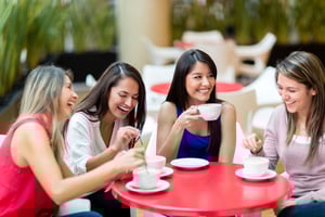 Group of girl friends meeting for coffee and talk-1