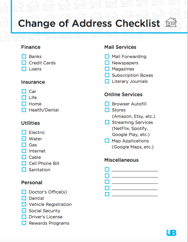 use our change of address checklist