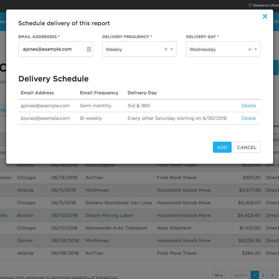 Schedule reloction tax reports